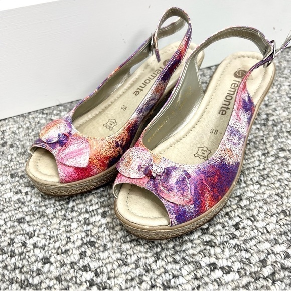 Rieker Remonte pink purple red silver wedge heel leather sandals 38 - Picture 7 of 13